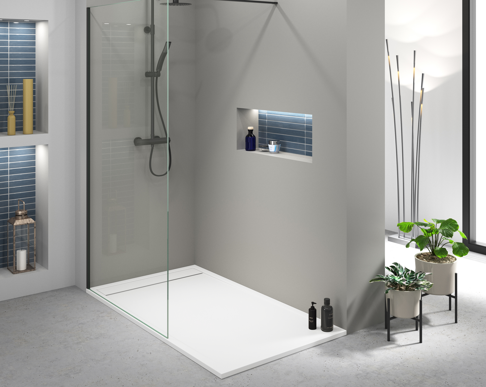 Plato de ducha Stone Quartz Mérida Liso Becrisa, color Blanco, luminoso, premium y ligero, Errefe Hom