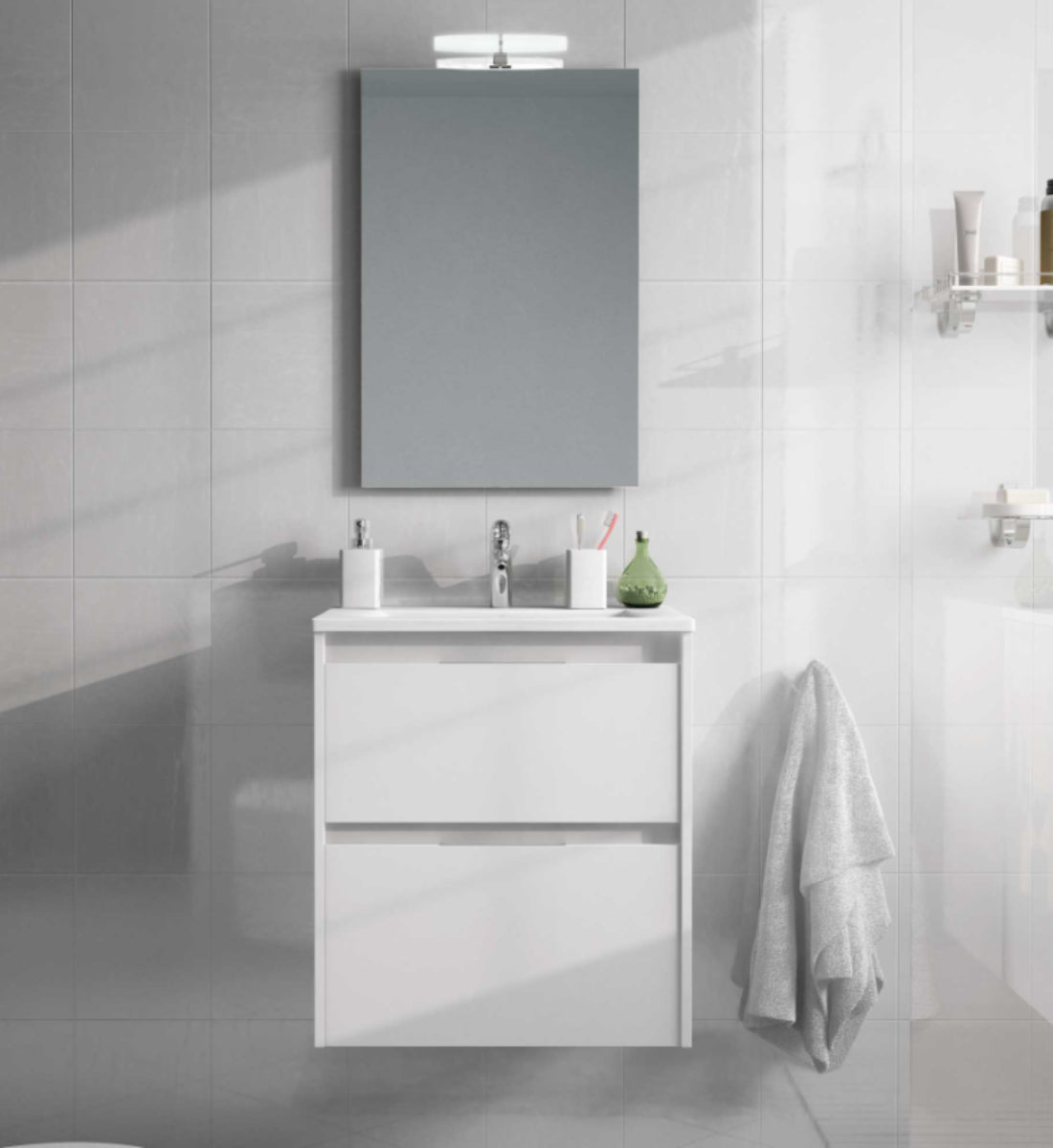 Mueble baño Carmen blanco 3 costado visto lavabo integrado 2 cajones Avila Dos Errefe Home