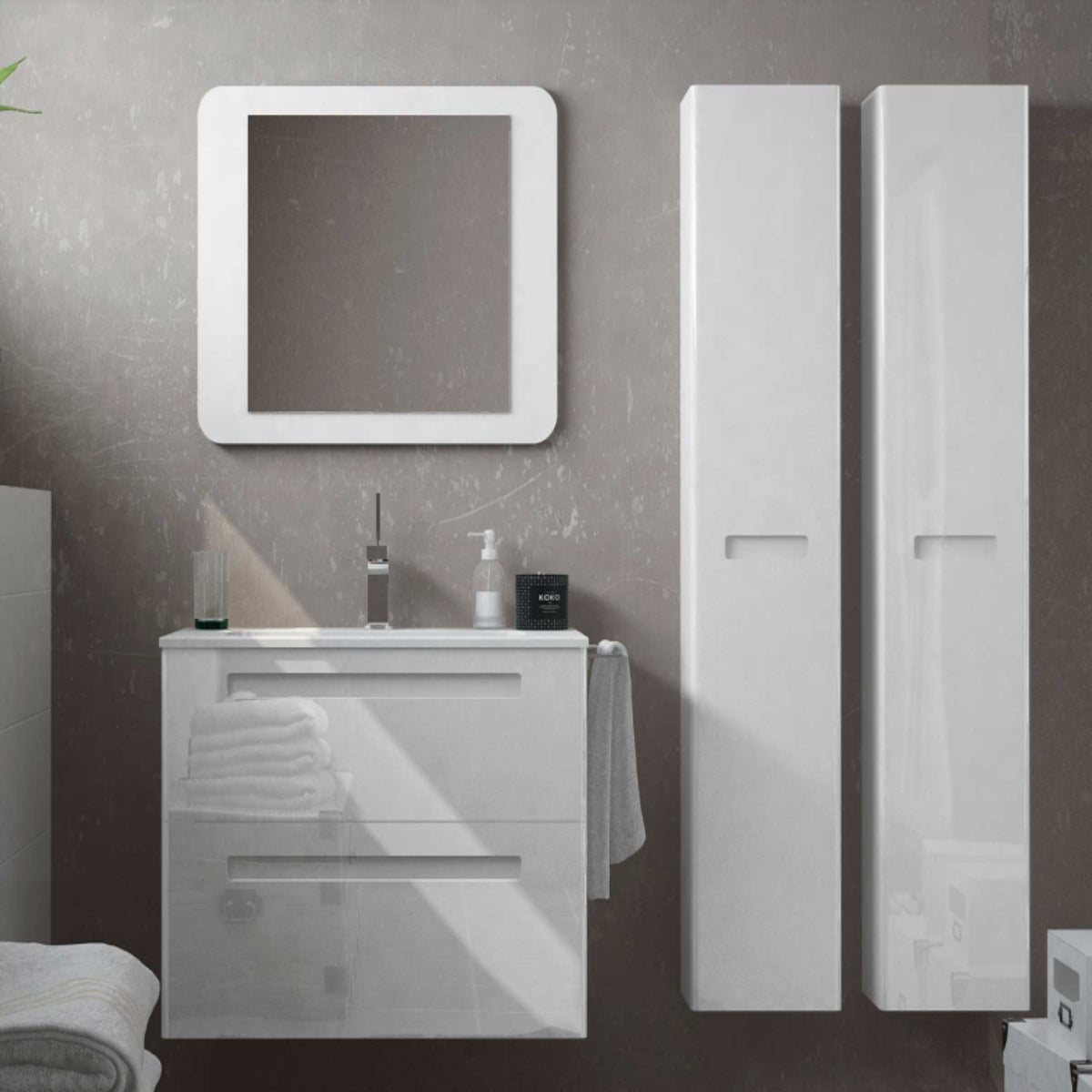 Mueble baño 2 cajones con columnas blanco París conjunto completo almacenamiento Errefe Home