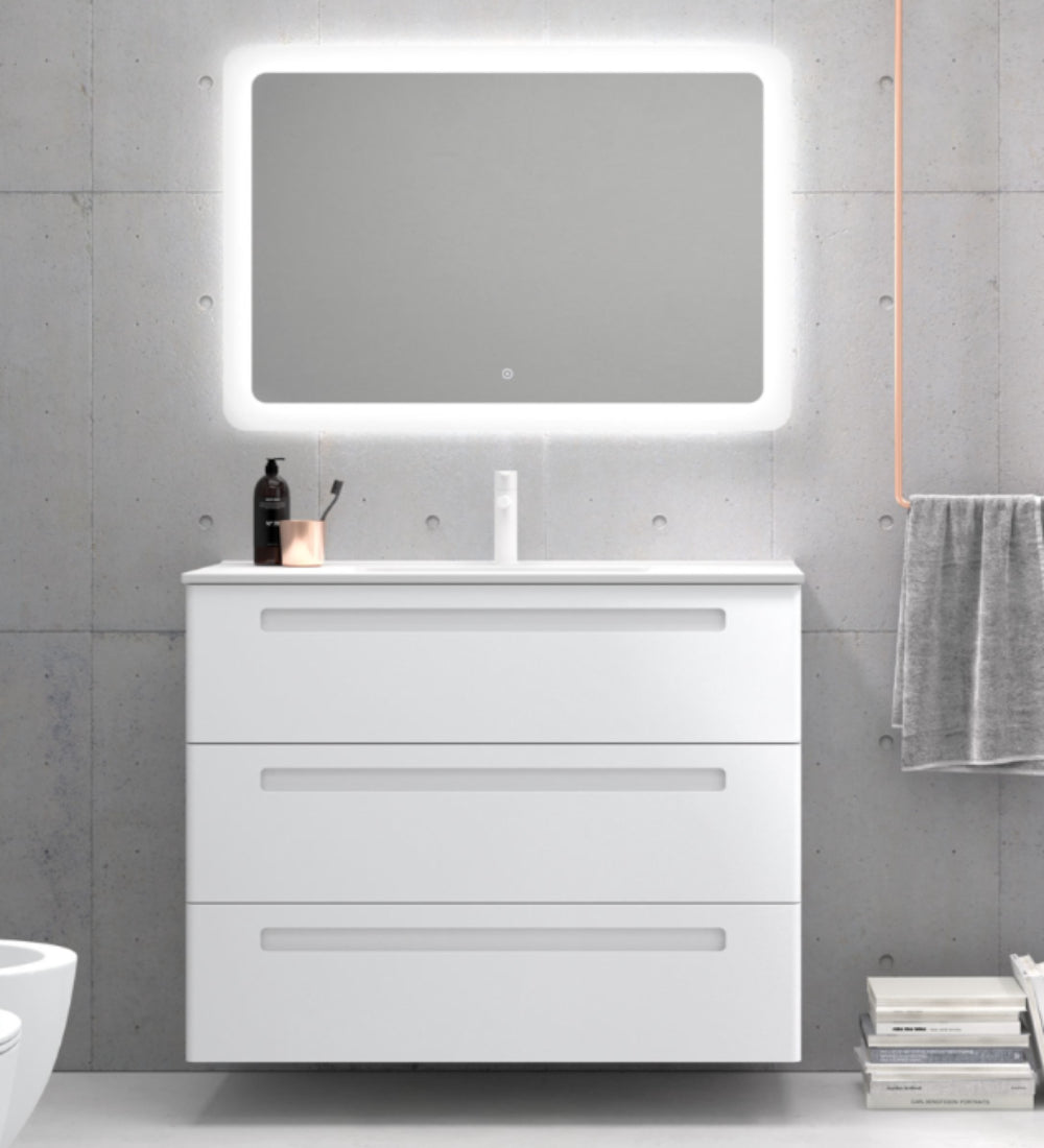 Mueble de baño Paris 3 cajones suspendidos color blanco con lavabo integrado Avila Dos Errefe Home