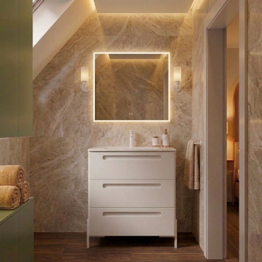 Mueble de baño 100 cm Paris 3 cajones color blanco con lavabo integrado y patas LUNGO Avila Dos Errefe Home