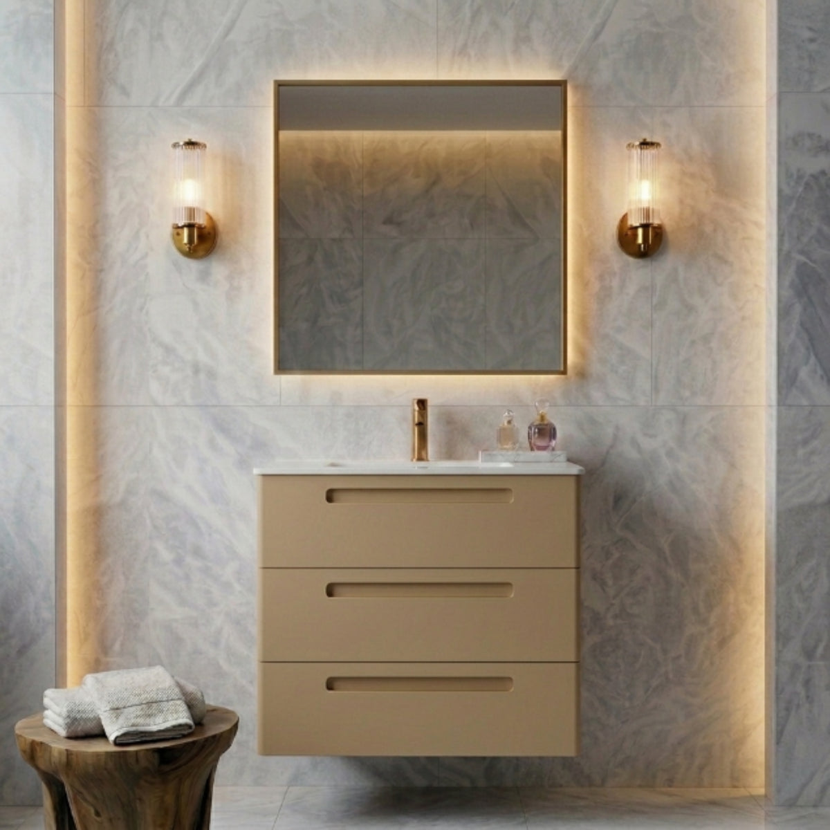 Mueble de baño 100 cm Paris 3 cajones color cafe con lavabo integrado Avila Dos Errefe Home