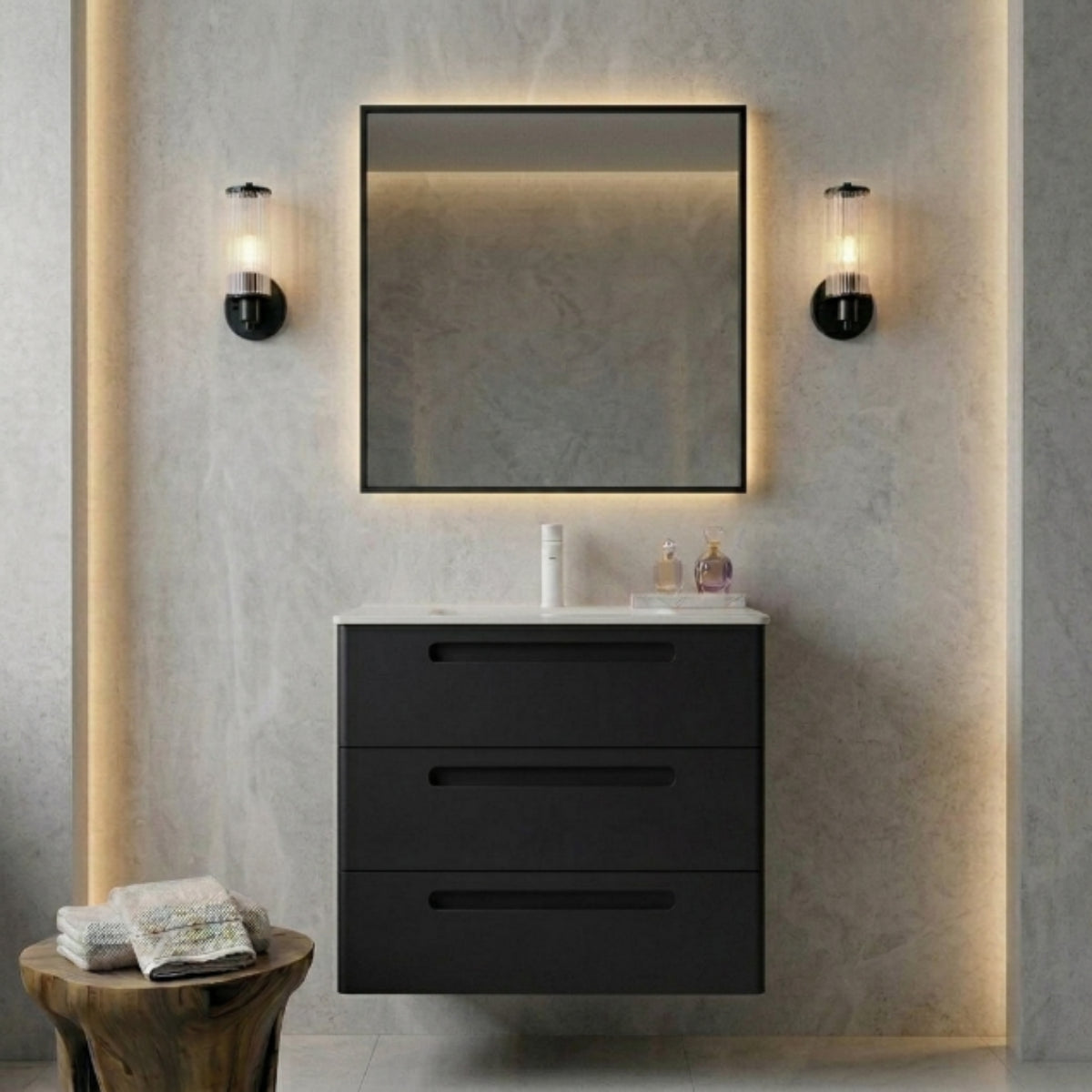 Mueble de baño 100 cm Paris 3 cajones color negro mate con lavabo integrado Avila Dos Errefe Home