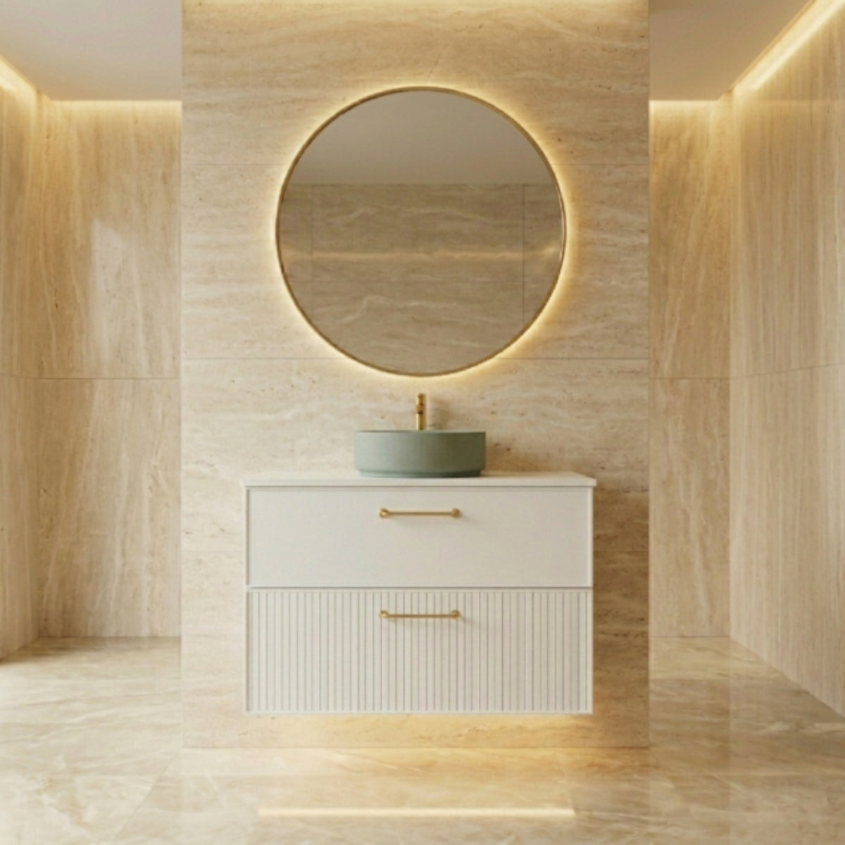 Mueble de baño 100 cm Avila Dos  2 cajones suspendidos con lavabo verde sobre encimera 1 seno Colección Blanca color blanco Errefe Home