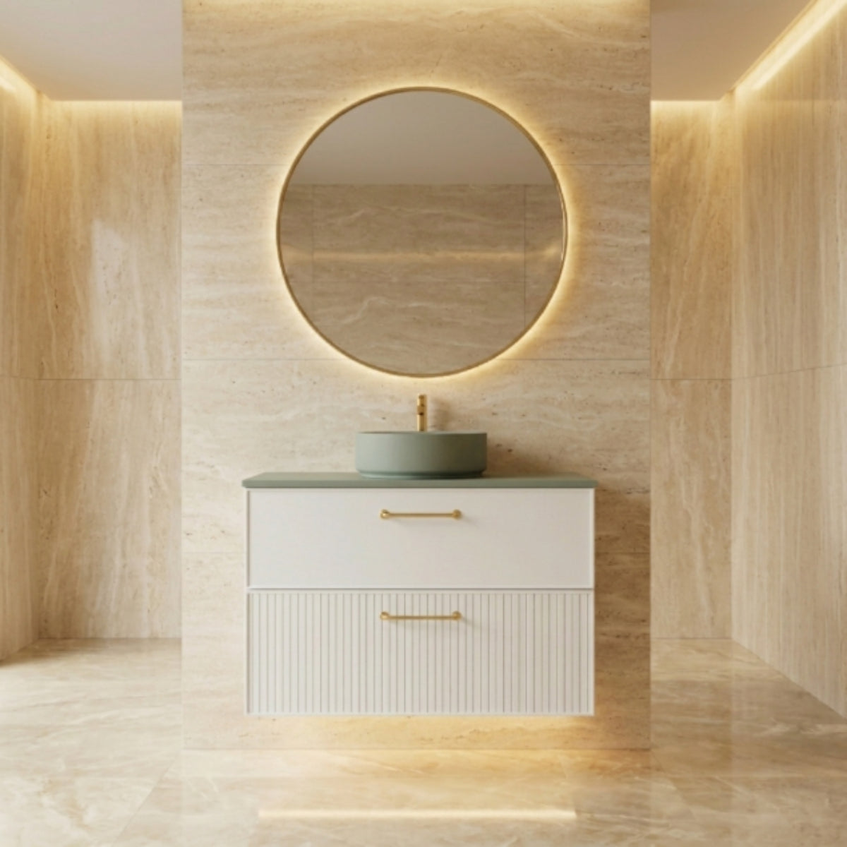 Mueble de baño 100 cm Avila Dos  2 cajones suspendidos con lavabo VERDE sobre encimera 1 seno Colección Blanca color blanco Errefe Home