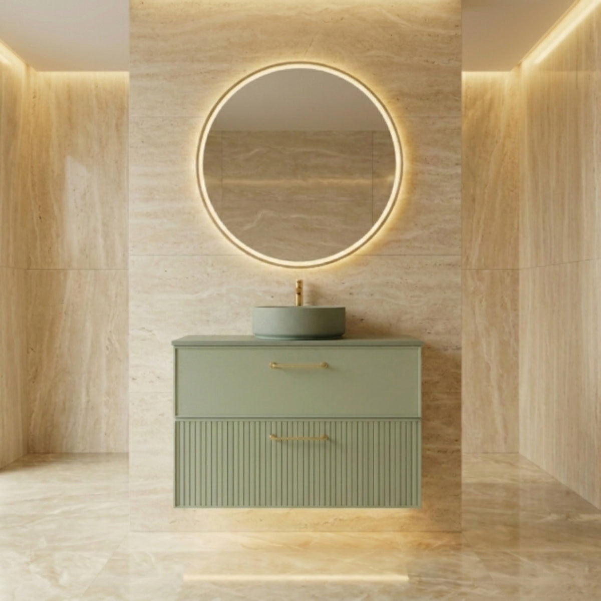 Mueble de baño 100 cm Avila Dos  2 cajones suspendidos con lavabo verde sobre encimera 1 seno Colección Blanca color verde Errefe Home