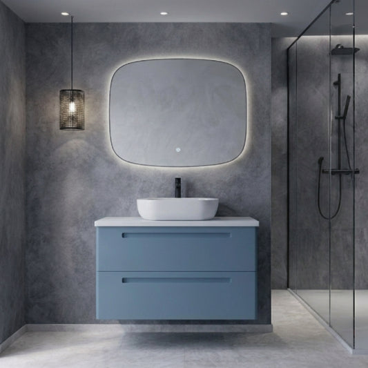Mueble de baño Paris 100 cm 2 cajones suspendidos color azul claro con lavabo blanco sobre encimera Avila Dos Errefe Home
