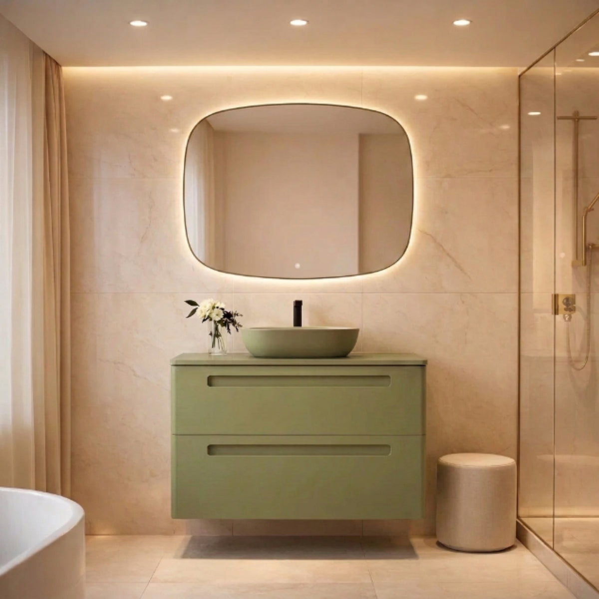 Mueble baño 100 cm París lavabo sobre encimera Kolores 2 cajones color verde moderno Errefe Home