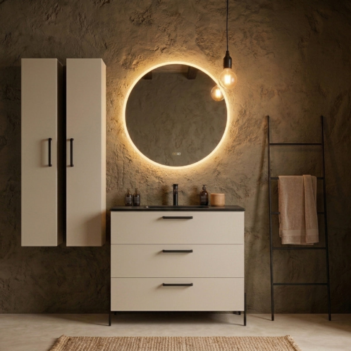 Mueble baño Carmen 120 color 34 lavabo integrado 3 cajones patas LUNGO Avila Dos - Errefe Home