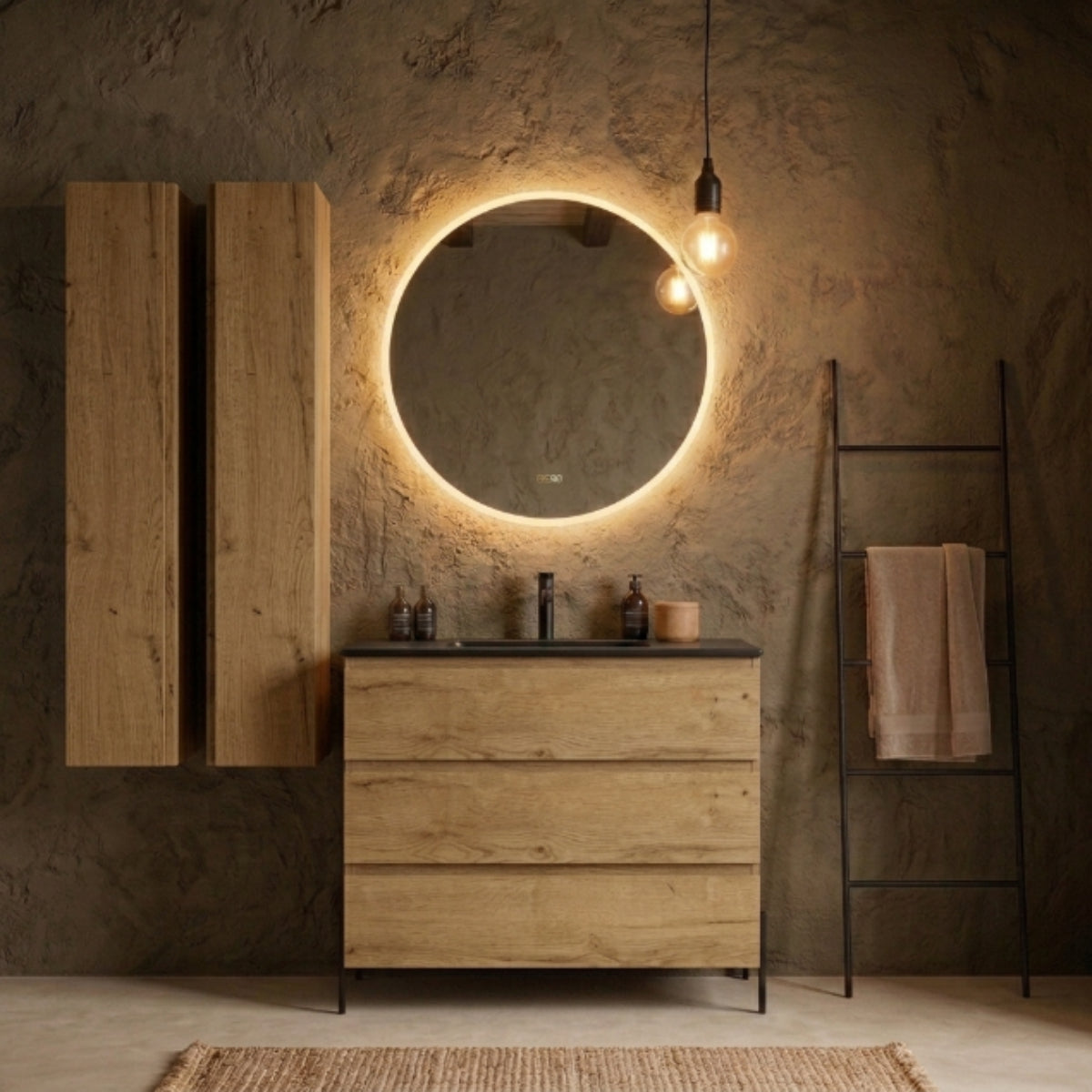 Mueble baño Carmen 120 acabado laminado 18 lavabo integrado 3 cajones patas LUNGO Avila Dos - Errefe Home