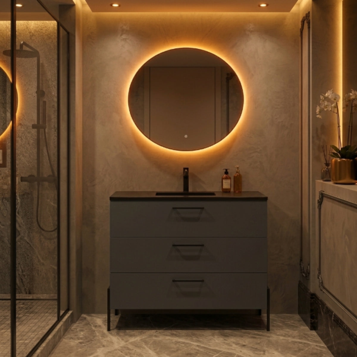 Mueble baño Carmen 120 color 53 lavabo integrado 3 cajones patas LUNGO Avila Dos - Errefe Home
