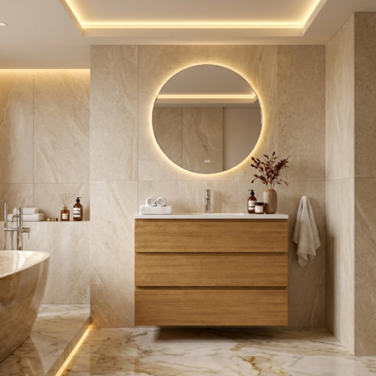 Mueble de baño 120 cm Carmen madera Nº 18 lavabo integral 3 cajones Avila Dos - Errefe Home