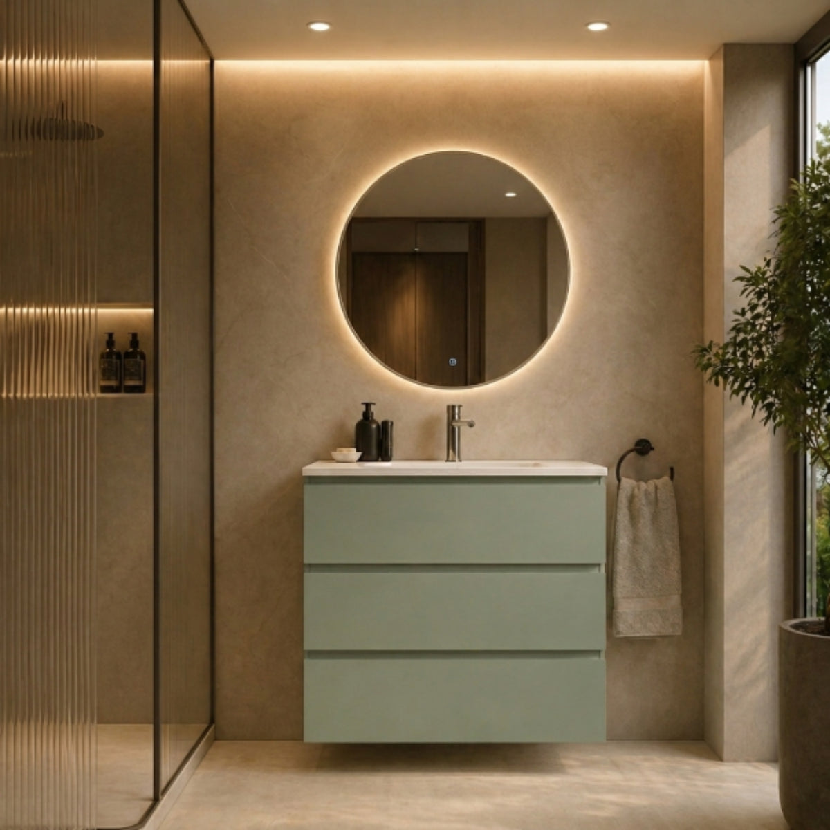 Mueble baño 120 cm Carmen verde lavabo integral 3 cajones Avila Dos - Errefe Home