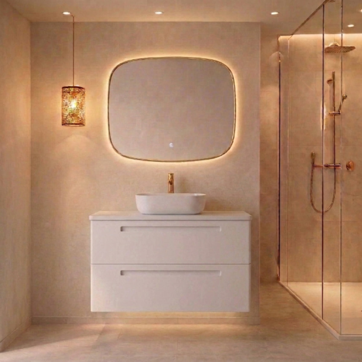 Mueble de baño 120 cm Paris color BLANCO 2 cajones suspendidos con lavabo color blanco y sobre encimera blanca Avila Dos Errefe Home