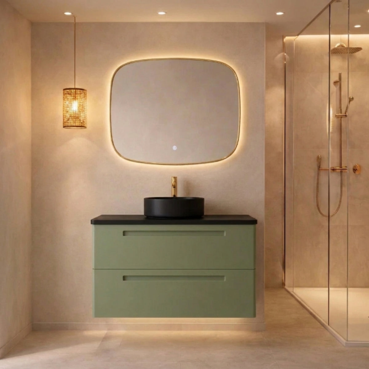 Mueble de baño 120 cm Paris color verde 2 cajones suspendidos con lavabo y sobre encimera Negros Avila Dos Errefe Home