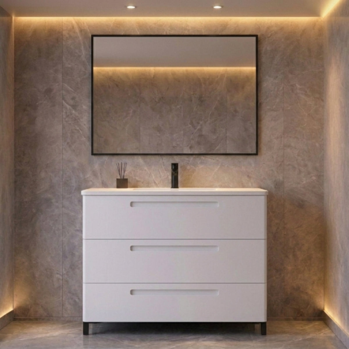 Mueble baño 120 cm 3 cajones, patas cubo. Color BLANCO modelo París. Avila DOs - Errefe Home