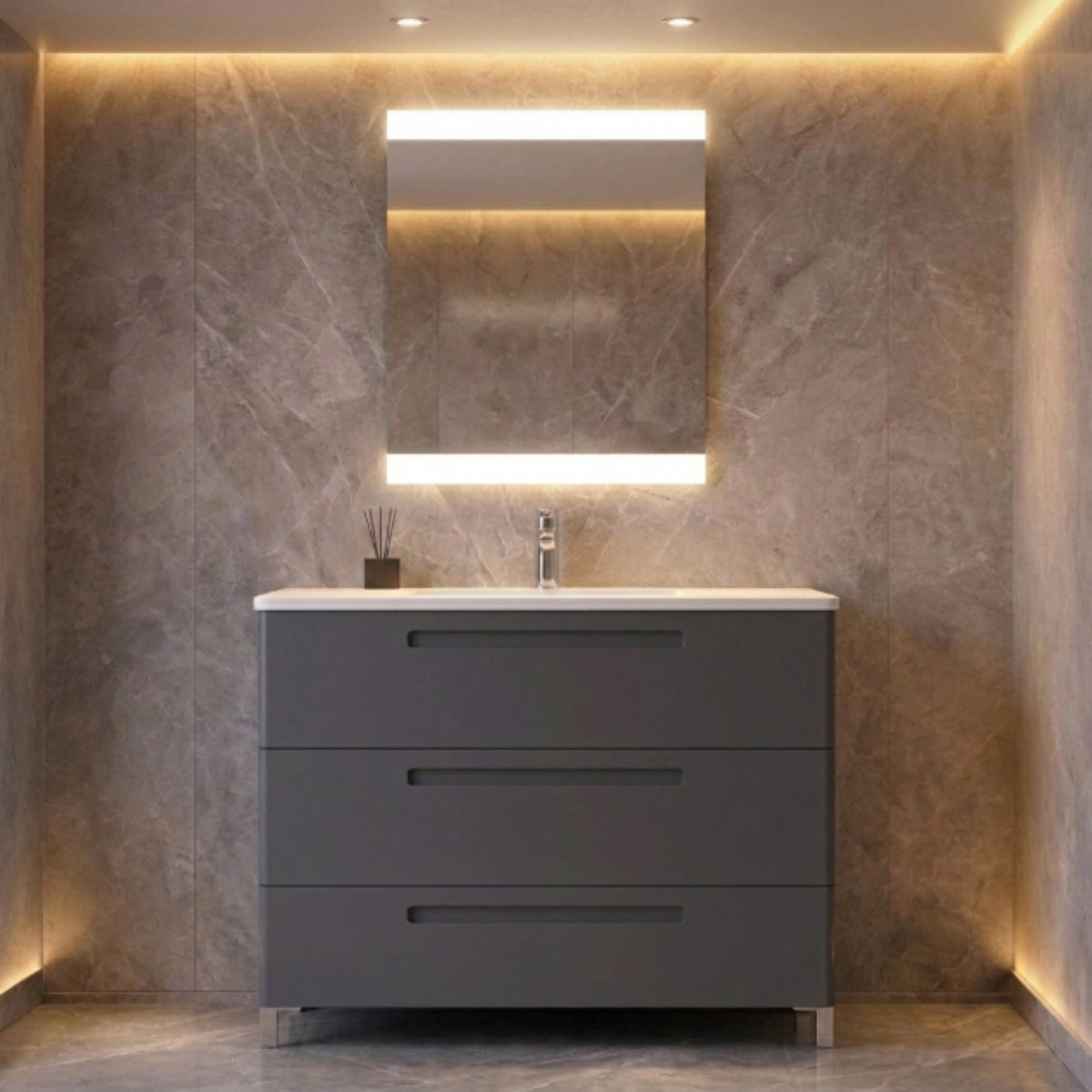 Mueble baño 120 cm 3 cajones, patas cubo. Color GRIS modelo París. Avila DOs - Errefe Home