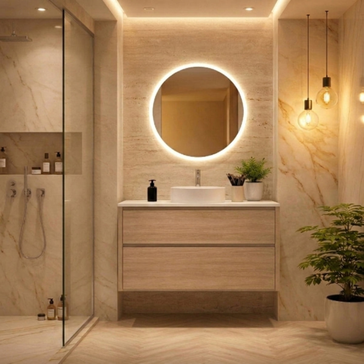 Mueble de baño 120 costado visto Carmen color madera con lavabo sobre encimera, 1 seno, 2 cajones suspendidos Avila Dos – Errefe Home