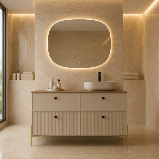 Mueble de baño 120 cm Avila Dos 4 cajones con patas LUNGO con lavabo sobre encimera 1 seno Colección Blanca color K-NUDE Errefe Home