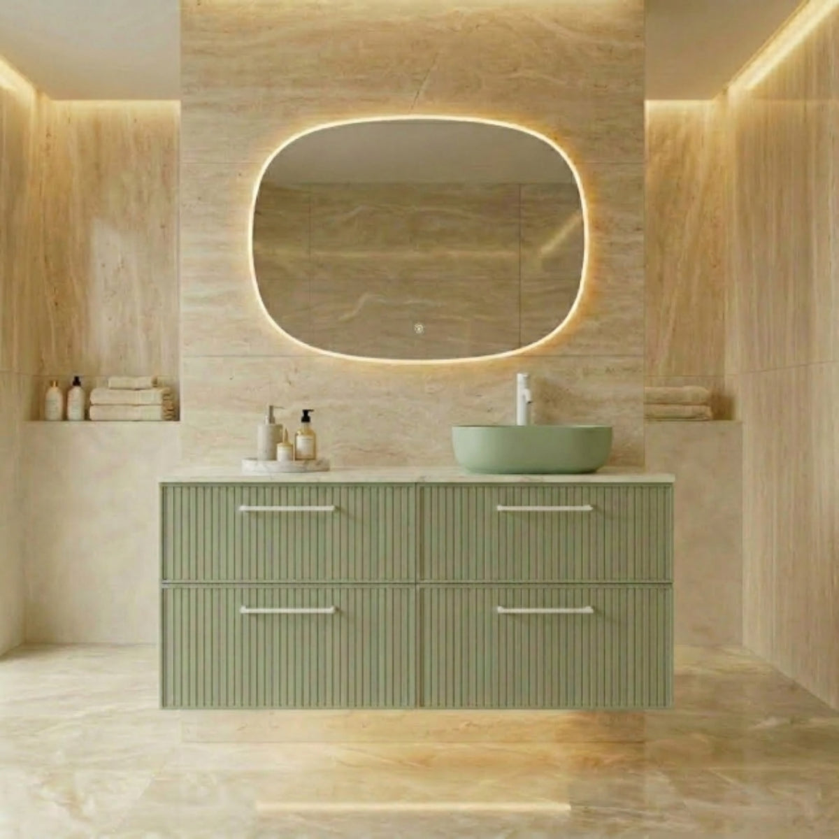 Mueble de baño 120 cm Avila Dos 4 cajones suspendidos con lavabo verde sobre encimera  1 seno Colección Blanca color verde Errefe Home