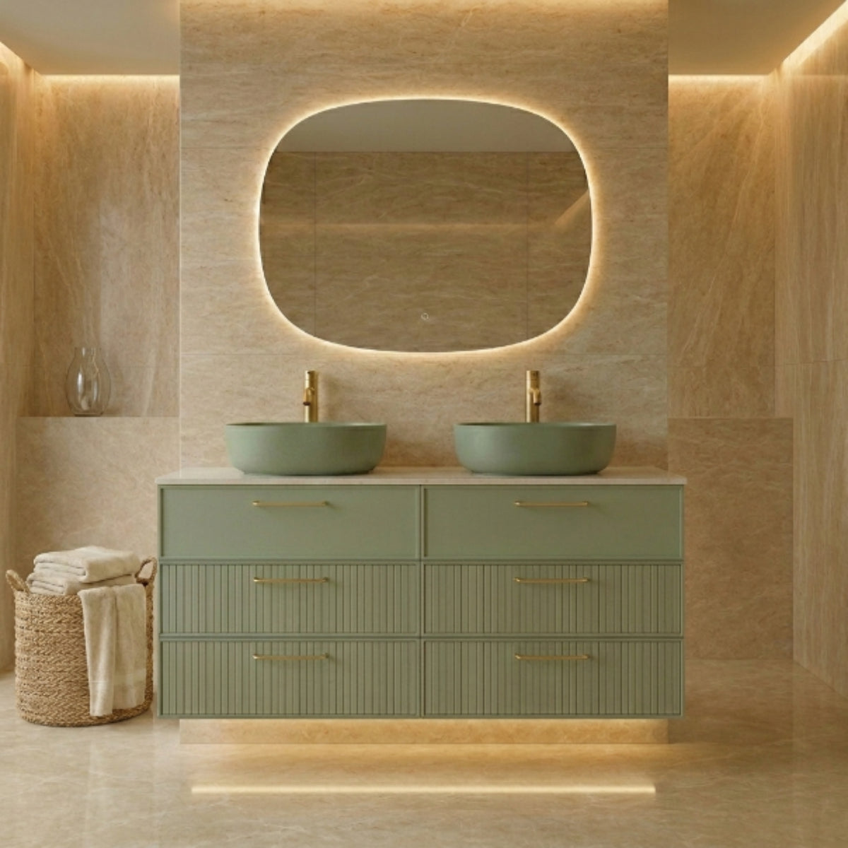 Mueble de Baño 120 cm BLANCA 6 Cajones suspendidos Lavabo Kolores 2 senos