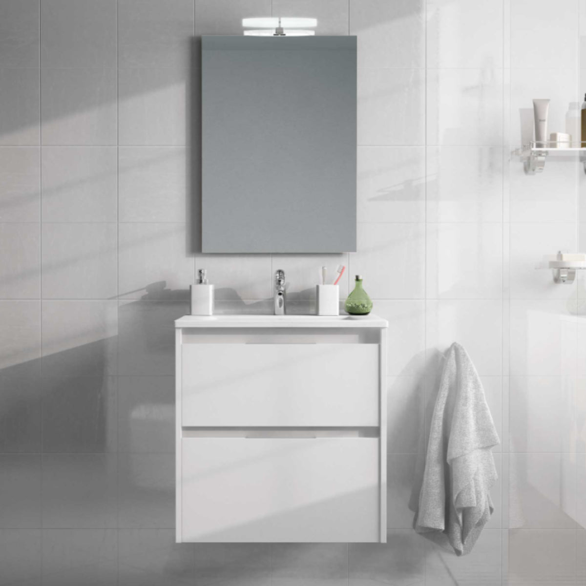 Mueble baño 60 cm Carmen blanco costado visto lavabo integrado 2 cajones Avila Dos - Errefe Home