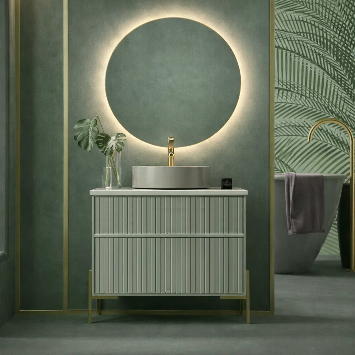 Mueble de baño Avila Dos Colección Blanca 2 cajones con patas LUNGO con lavabo sobre encimera 1 seno color verde Errefe Home