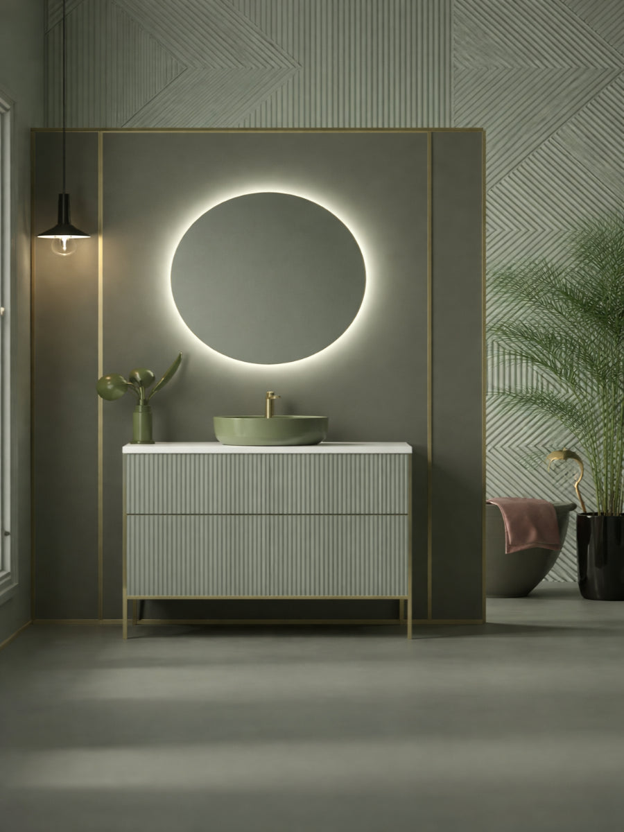 Mueble de baño colección Blanca Avila Dos acabado moderno 2 cajones con patas Lungo lavabo integrado 1 seno Errefe Home