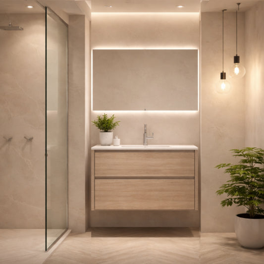 Mueble baño 60 cm Carmen costado visto lavabo integrado 2 cajones Avila Dos - Errefe Home