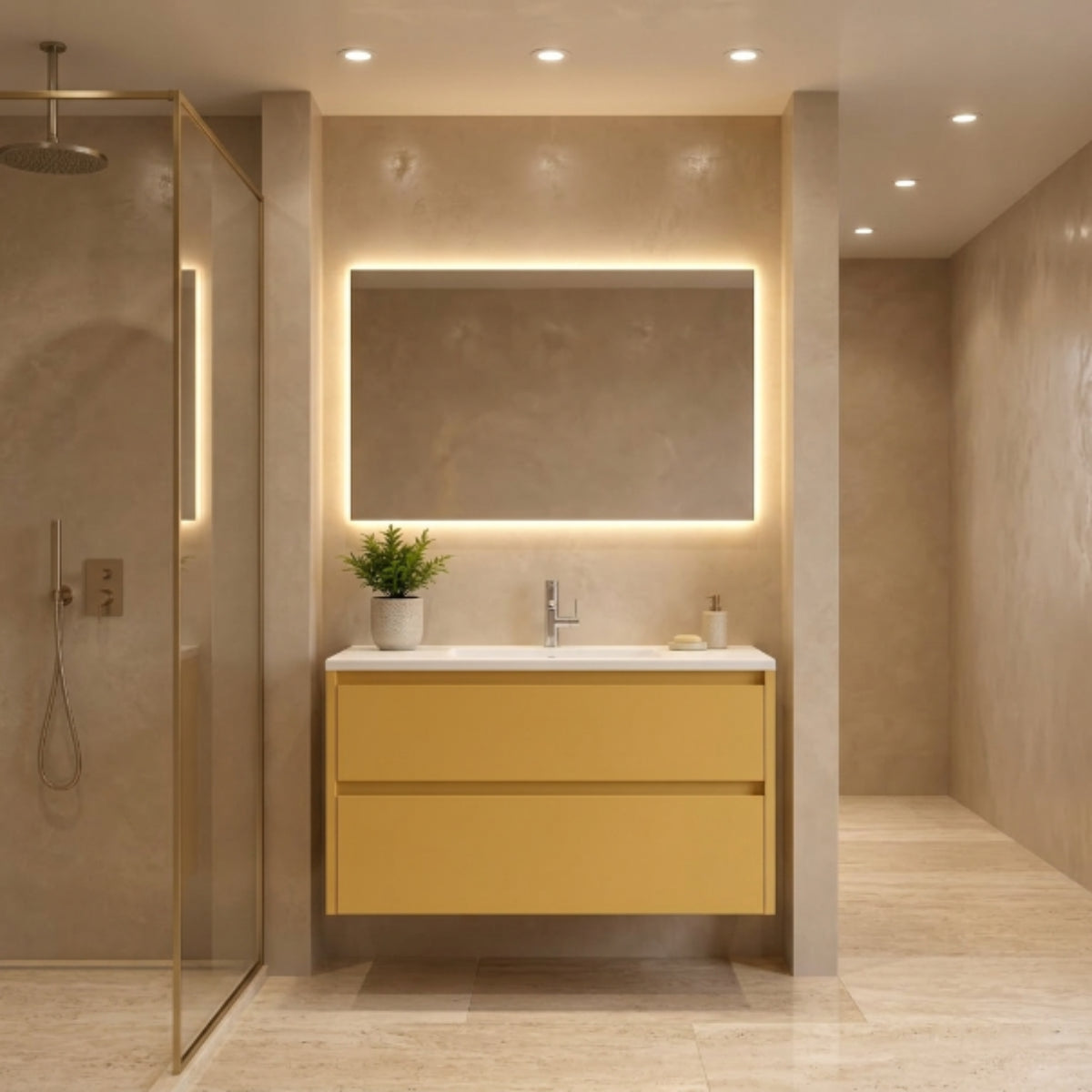 Mueble baño 80 cm Carmen costado visto lavabo integrado 2 cajones suspendidos Avila Dos - Errefe Home