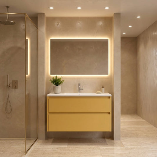 Mueble baño 80 cm Carmen costado visto lavabo integrado 2 cajones suspendidos Avila Dos - Errefe Home