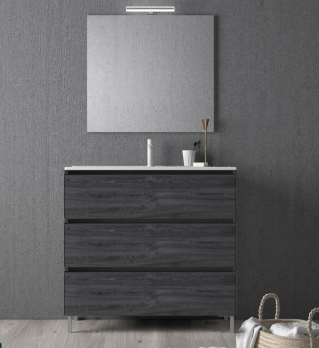 Mueble baño Carmen madera 15 lavabo integrado 3 cajones con patas Avila Dos Errefe Home