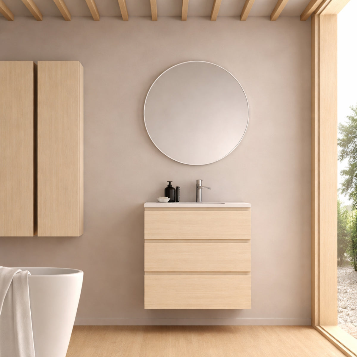 Mueble baño 60 cm Carmen madera 35 lavabo integral 3 cajones Avila Dos Errefe Home