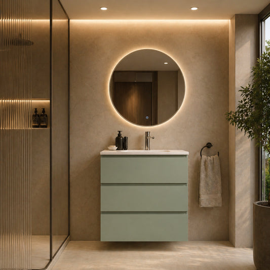Mueble baño 80 cm Carmen verde lavabo integral 3 cajones Avila Dos - Errefe Home