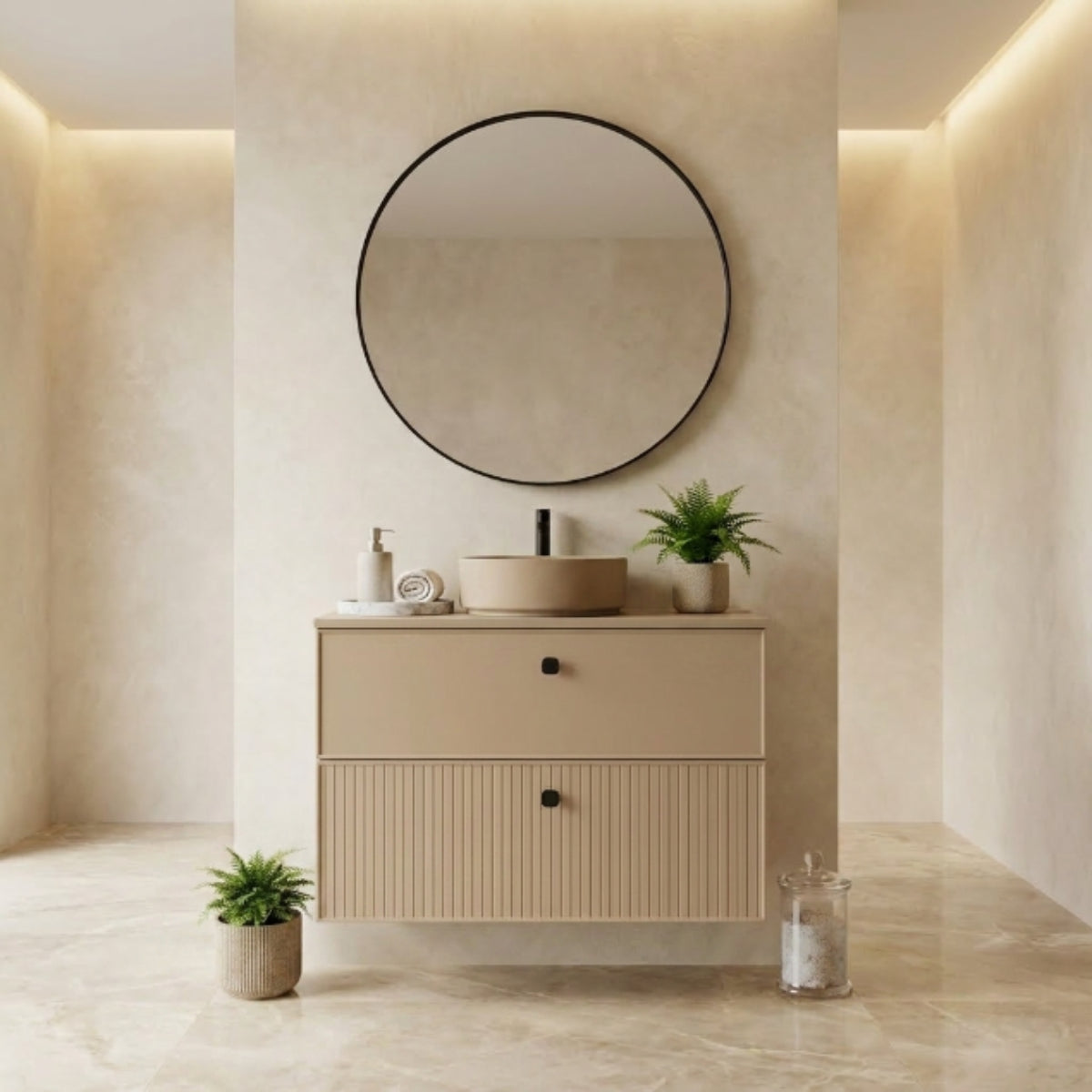 Mueble de baño 80 cm 2 cajones suspendidos color Cashemire colección Blanca con lavabo sobre encimera de 1 seno - Avila Dos- Errefe Home
