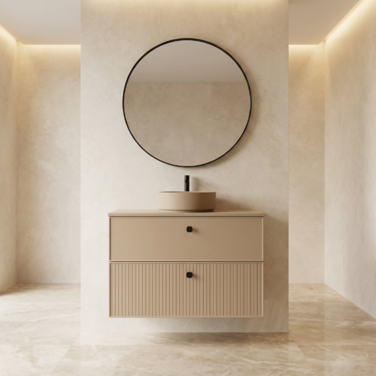 Mueble de baño 60 cm 2 cajones suspendidos color Cashemire colección Blanca con lavabo sobre encimera de 1 seno - Avila Dos- Errefe Home
