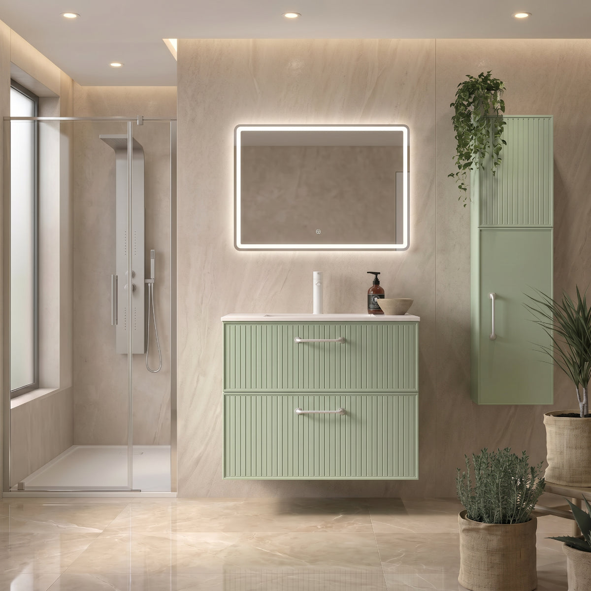 Mueble de baño 80 cm con lavabo integrado 1 seno 2 cajones suspendidos colección Blanca Avila Dos Errefe Home