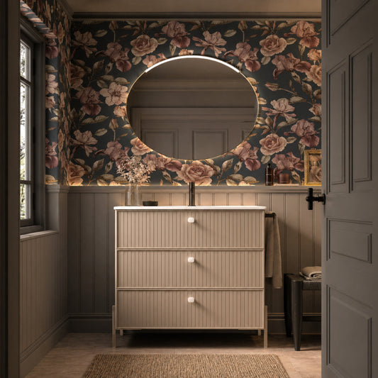 Mueble de baño 80 cm lavabo integrado 1 seno y 3 cajones con patas LUNGO, Colección Blanca color Cashemire Avila Dos - Errefe Home