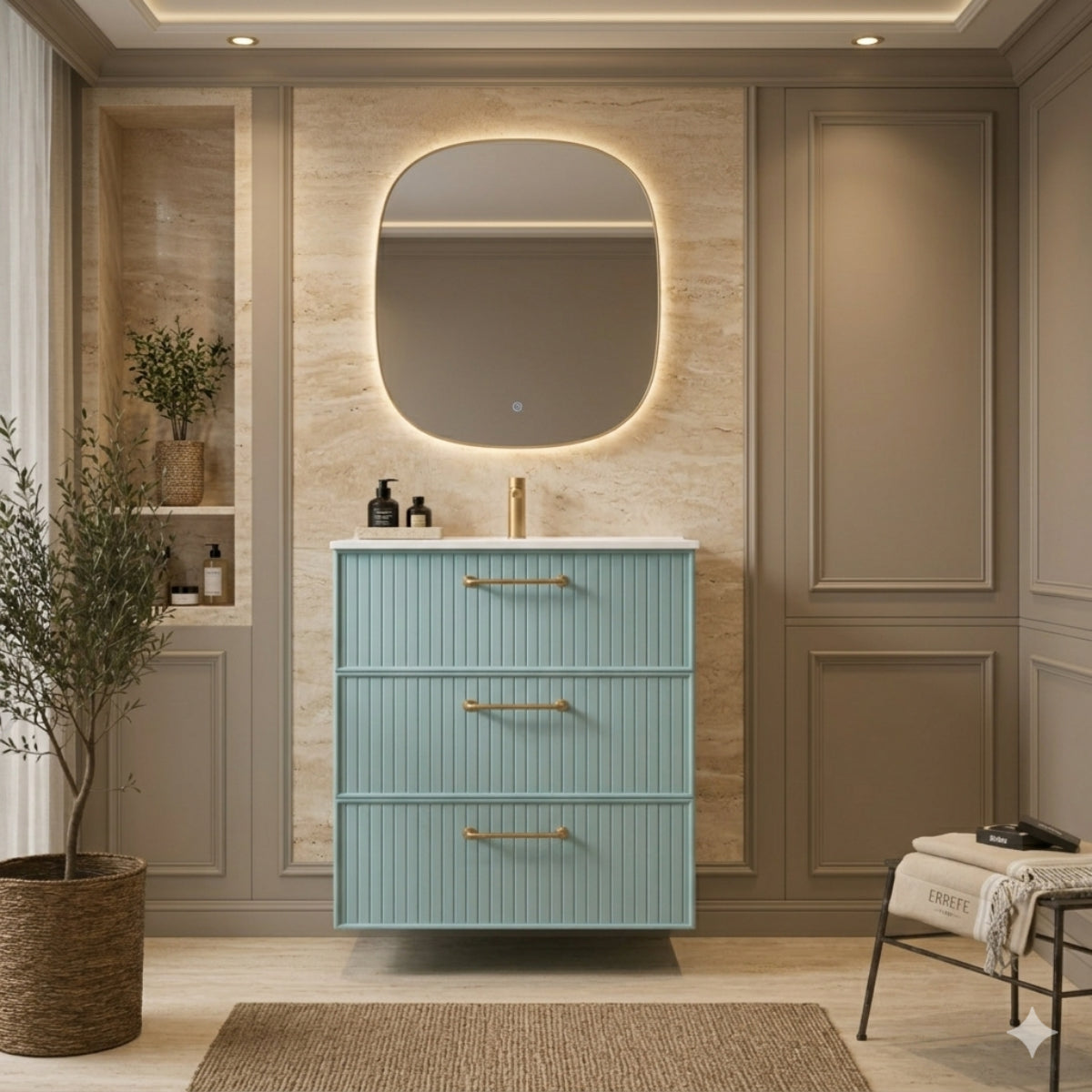Mueble de baño colección Blanca Avila Dos color Azul claro, 3 cajones suspendidos, lavabo integrado 1 seno, Errefe Home
