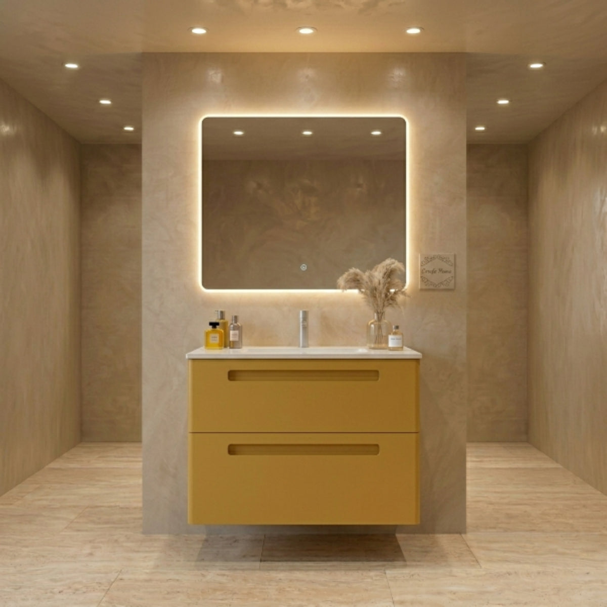 Mueble de baño 80 cm Paris 2 cajones suspendidos color mostaza Avila Dos Errefe Home