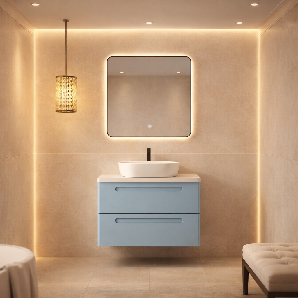 Mueble de baño Paris 2 cajones suspendidos con lavabo blanco sobre encimera Avila Dos Errefe Home