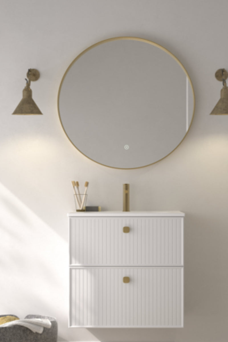 Mueble baño blanco lavabo integrado detalles dorados DOT diseño moderno Errefe Home