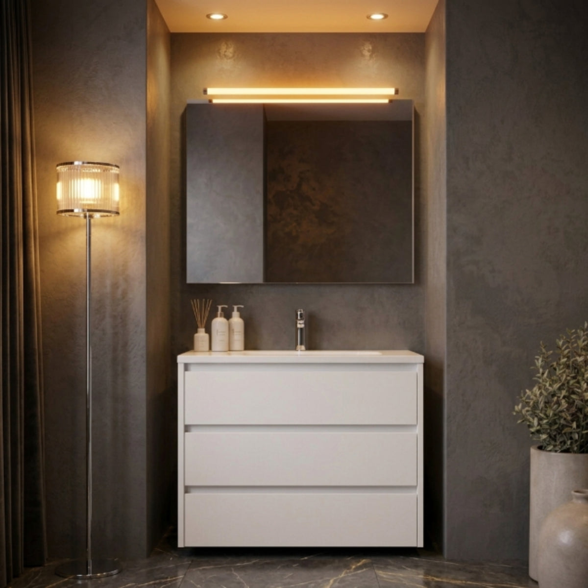 Mueble de baño 120 cm Carmen blanco lavabo integrado 3 cajones Avila Dos-Errefe Home