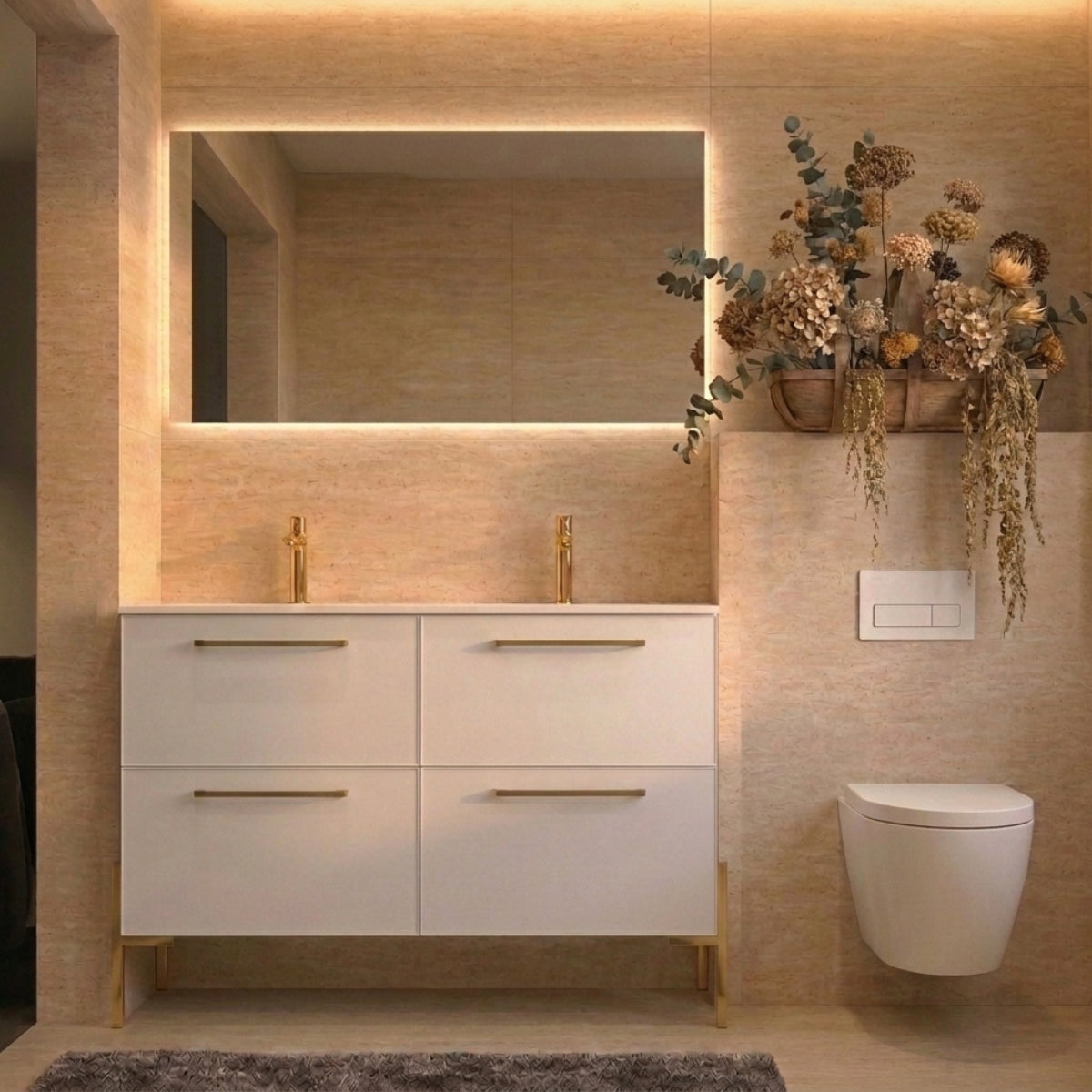 Mueble de Baño 140 cm Carmen 4 cajones doble lavabo integrado - Patas Lungo