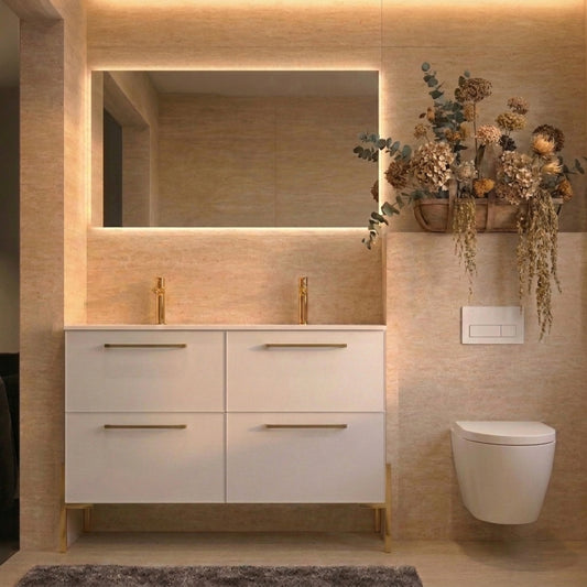 Mueble de Baño 140 cm Carmen 4 cajones doble lavabo integrado - Patas Lungo