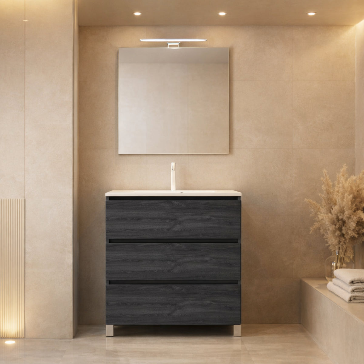 Mueble baño Carmen de 60 cm madera 15 lavabo integrado 3 cajones con patas Avila Dos Errefe Home