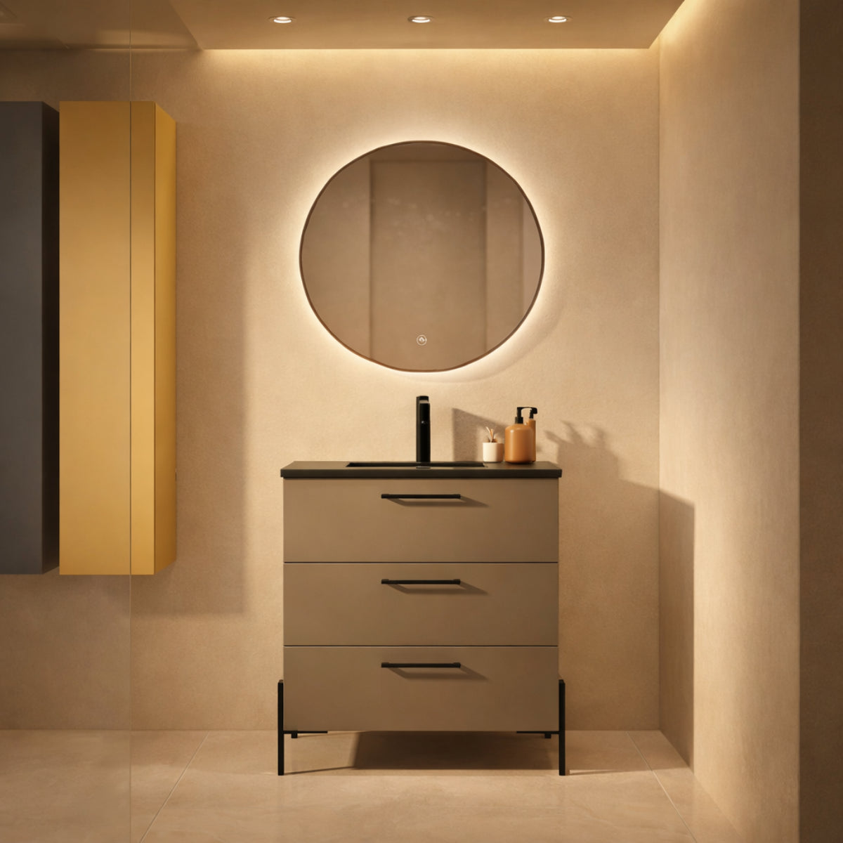 Mueble baño Carmen lacado Skin lavabo integrado 3 cajones patas LUNGO Avila Dos - Errefe Home