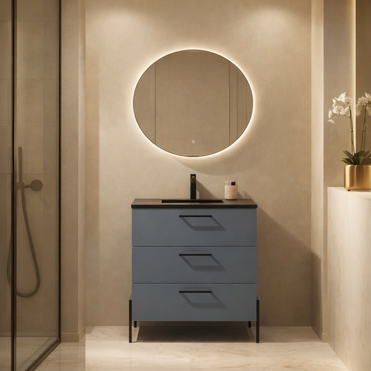 Mueble baño Carmen lacado azul 52 lavabo integrado 3 cajones patas LUNGO Avila Dos Errefe Home