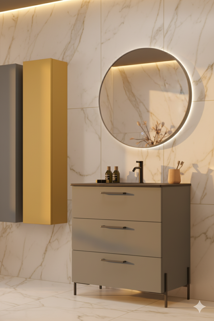 Mueble baño Carmen lacado color 34 lavabo integrado NEGRO 3 cajones patas LUNGO negras Avila Dos. Errefe Home