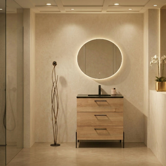 Mueble baño Carmen 80 MADERA lavabo integrado 3 cajones patas LUNGO Avila Dos - Errefe Home